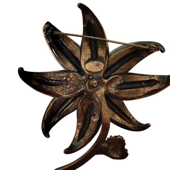 Joan Rivers Magnificent Lily Flower Large Rhinestone Brooch Amber Colored Stones - Picture 5 of 6